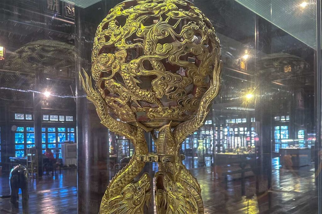 A golden imperial censer displayed at Hue Museum of Royal Antiquities 