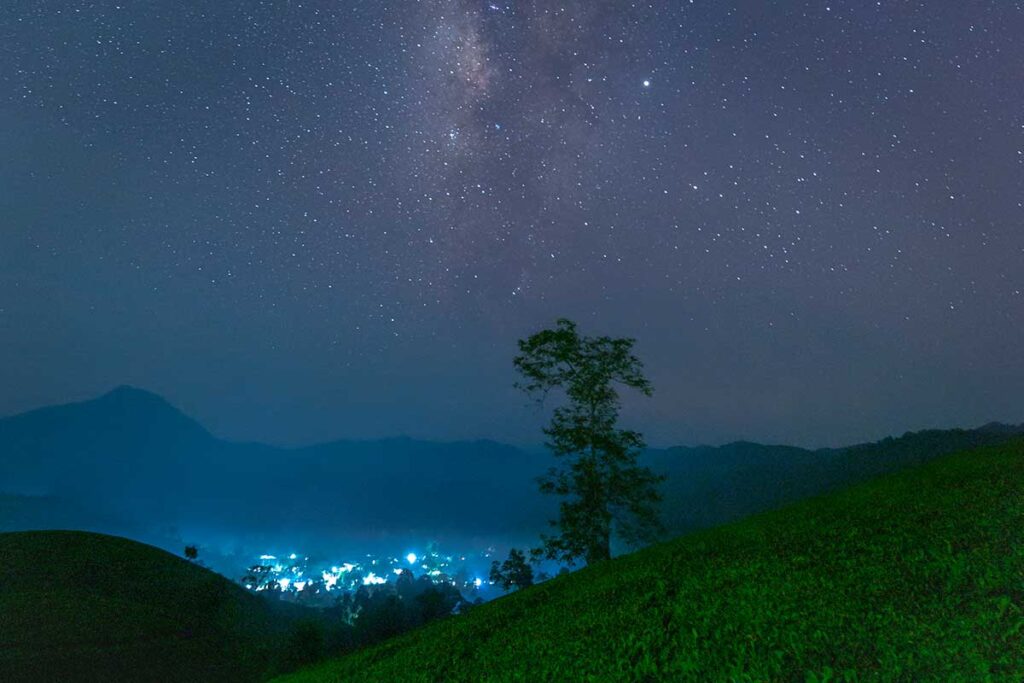 Stunning night view ath Long Coc Tea Hills with star views during stargazing