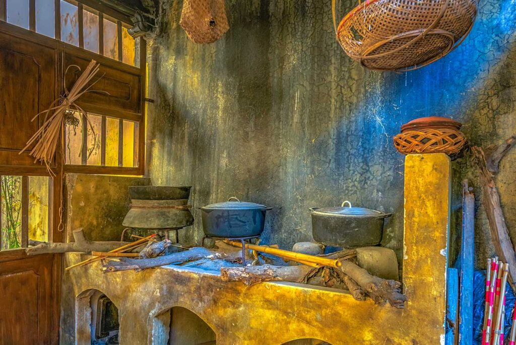 Old cooking area (kitchen) inside the heritage house in Hanoi on 87 Ma May Street
