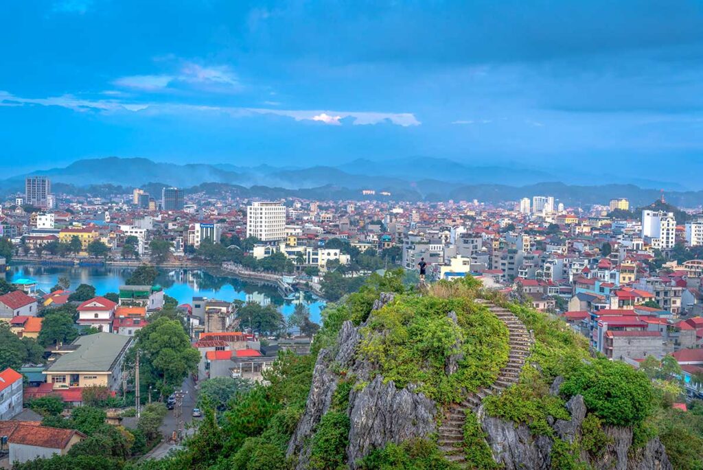 Views over a town seen from a hill of Mac Dynasty Citadel