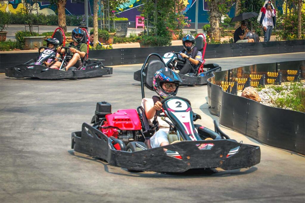 People go-karting in Moc Chau part of Moc Chau Island park