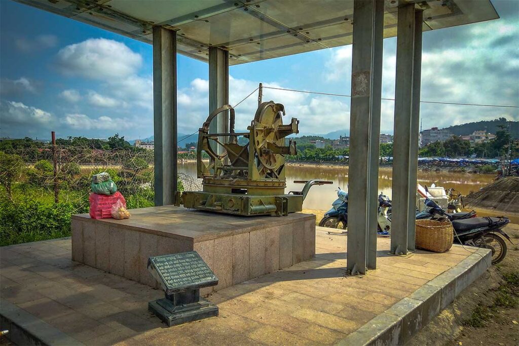 A holder of a large machine gun of the French troops during the Battle Of Dien Bien Phu at  Muong Thanh Bridge