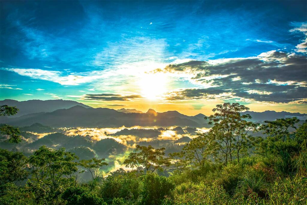 Stunning view from a hill over the mountains and jungles near Na Bai Village