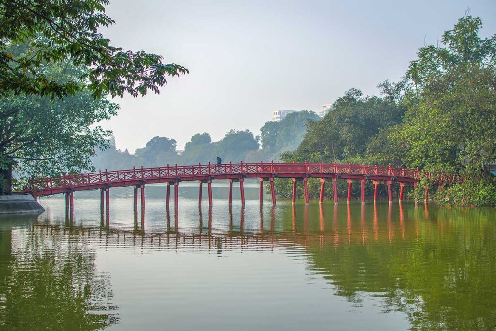 View of The Huc Bridge seen from the lakeshore