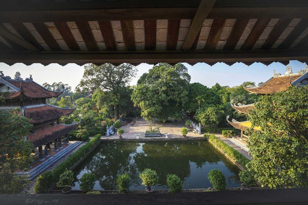 A small pond inside Nom Pagoda seen from the second floor of one of the temple buildings