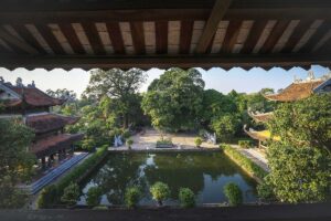A small pond inside Nom Pagoda seen from the second floor of one of the temple buildings