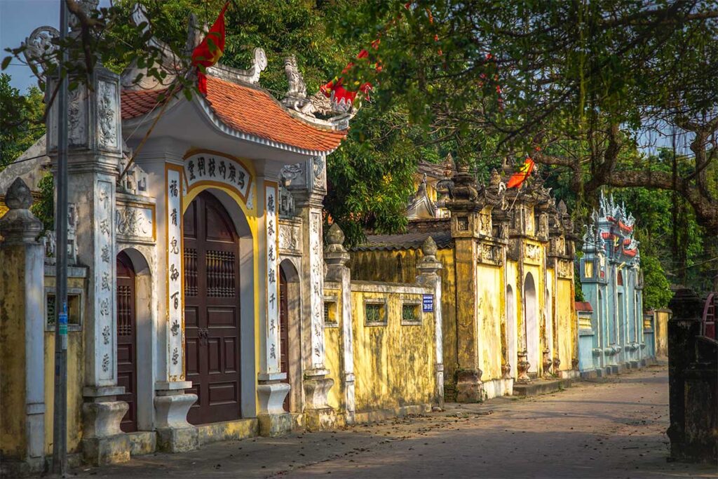 A street in Nom Village with old gates