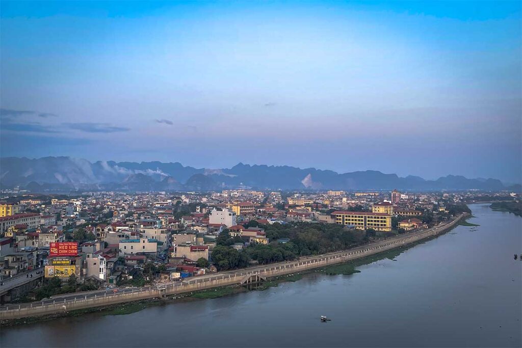 Aerial view over Phu Ly City and its river in Ha Nam