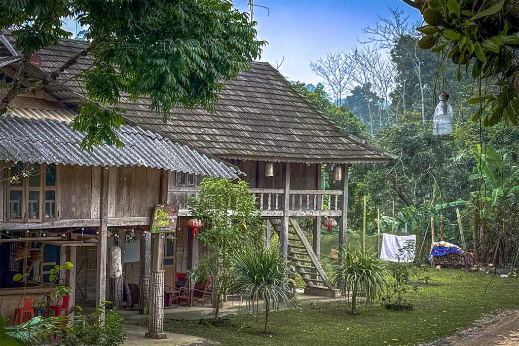 A traditional stilt ethnic minority house serving as homestay in Phu Mau Village