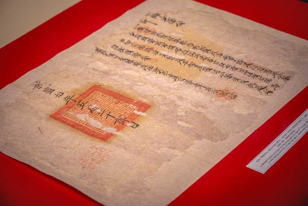 Original royal edict with Tay Son dynasty seal, preserved at Quang Trung Museum, offering a glimpse into 18th-century governance and history.