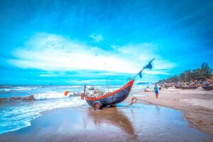 A local fishing boat right on the beach of Sam Son