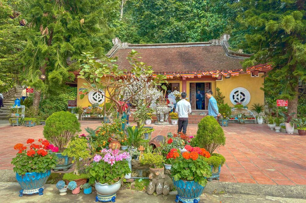 Tay Thien Pagoda between trees of Tam Dao National Park