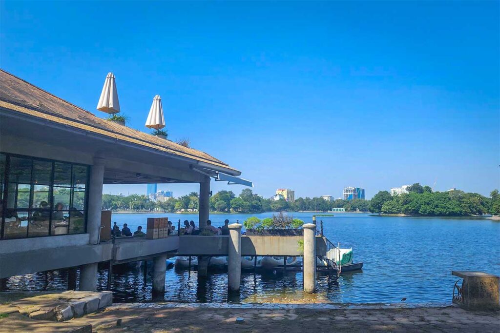 The Sipping Bar overlooking Bay Mau Lake inside Thong Nhat Park in Hanoi