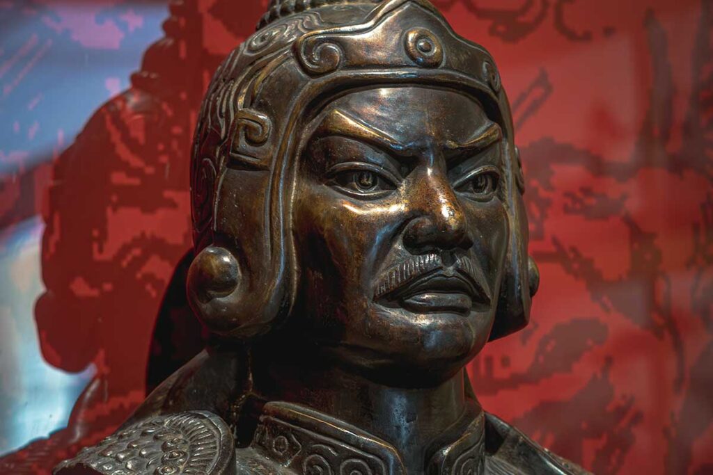 A bronze bust of the face of Tran Hung Dao in the Military History Museum in Hanoi