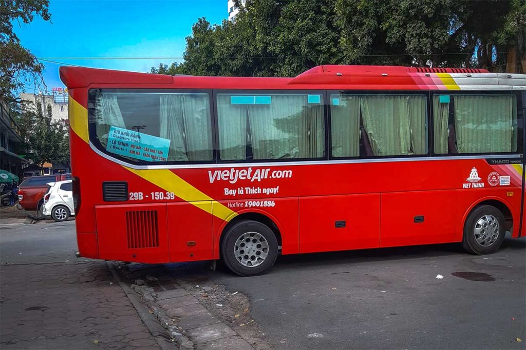 The VietJet Air shuttle bus that runs between Hanoi Airport and Hanoi City