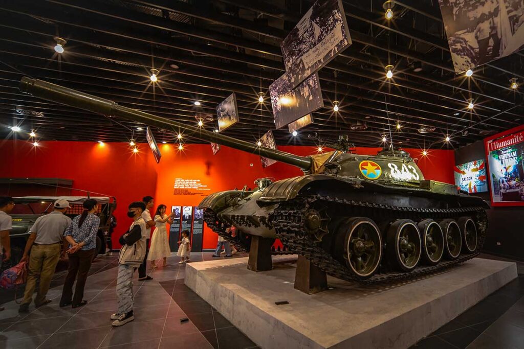 T-54B Tank No. 843 – This tank crashed through the side gate of the Independence Palace in Saigon on April 30, 1975 now displays in Vietnam Military History Museum in Hanoi