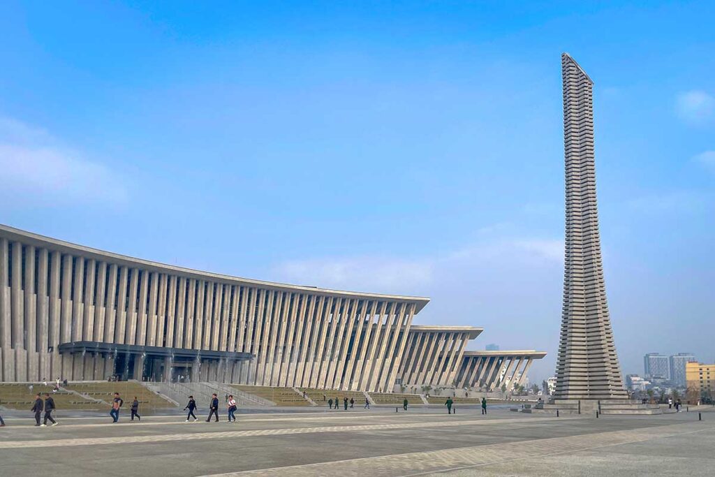The brand new building of Vietnam Military History Museum with the Victory Monument Tower