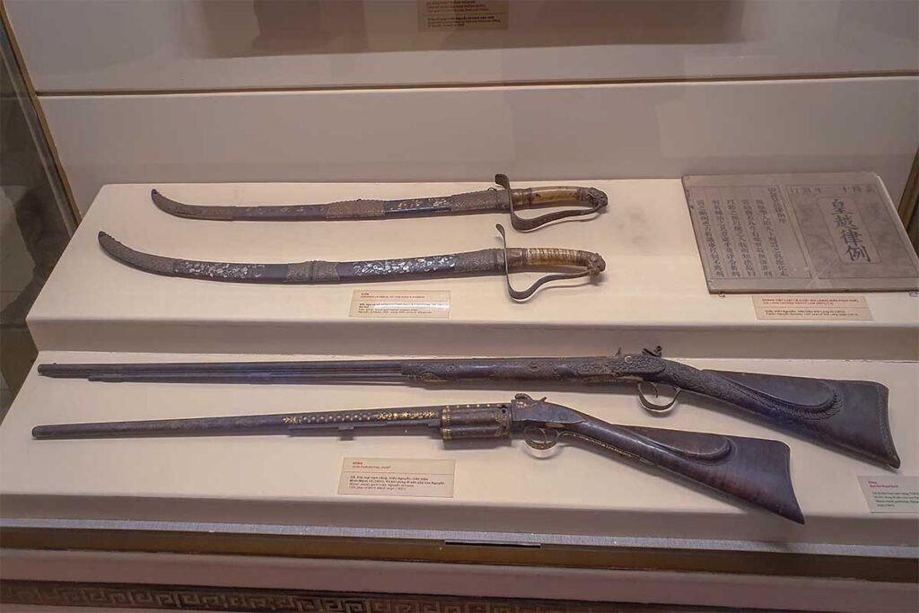 Weapons from the French using during colonial times in Vietnam displayed at Vietnam National Museum of History 