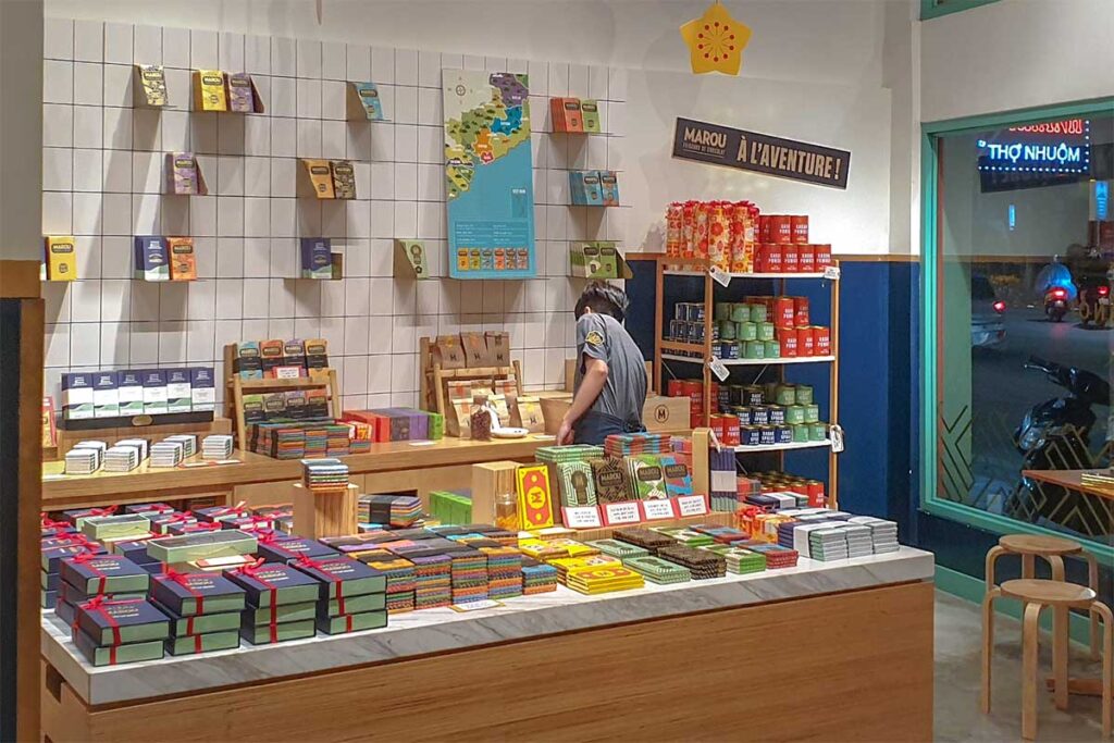 Vietnamese Chocolate displayed at a store of Maison Marou in Hanoi