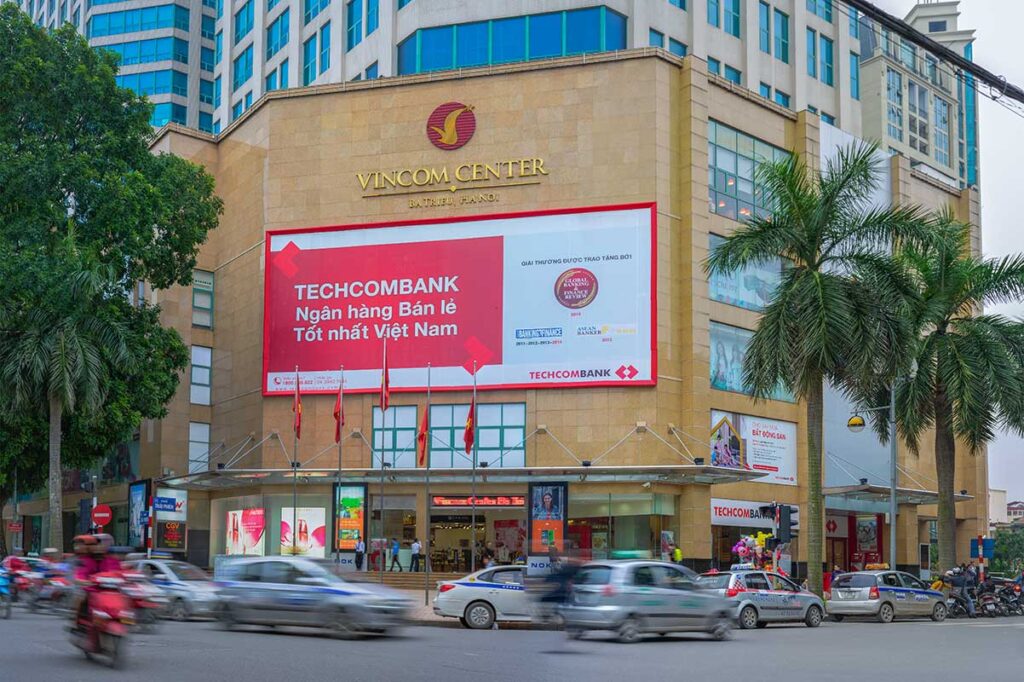 Vincom Center Ba Trieu seen from the outside with traffic of the streets