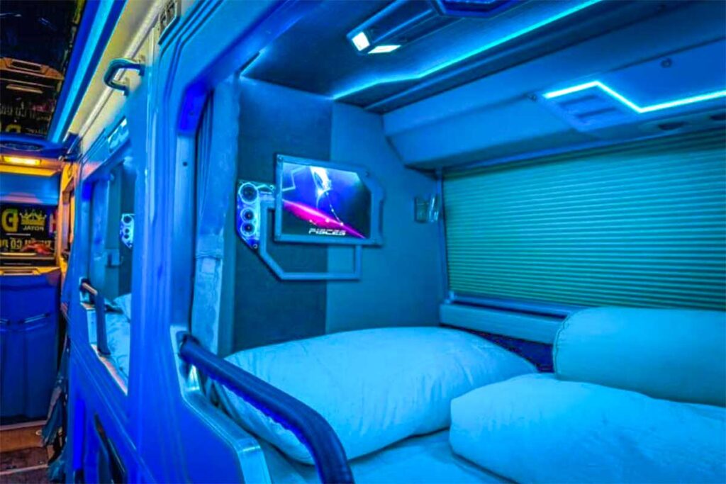 The interior of a VIP cabin sleeper bus The interior of a limousine sleeper bus from Hanoi to Dien Bien Phu