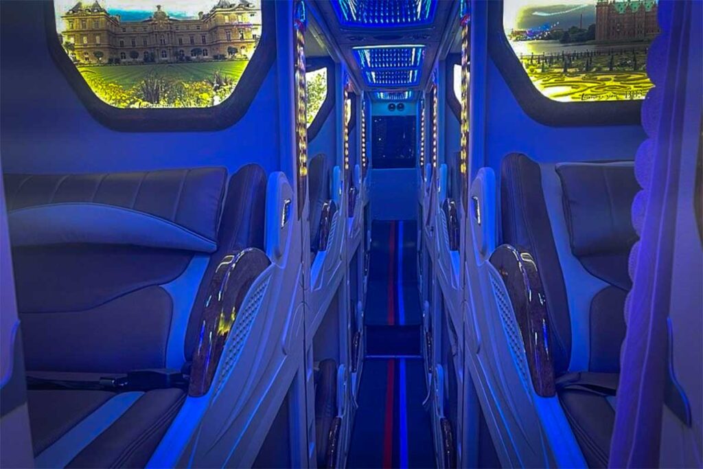 VIP sleeper cabin bus from the inside that drives from Hanoi to Moc Chau