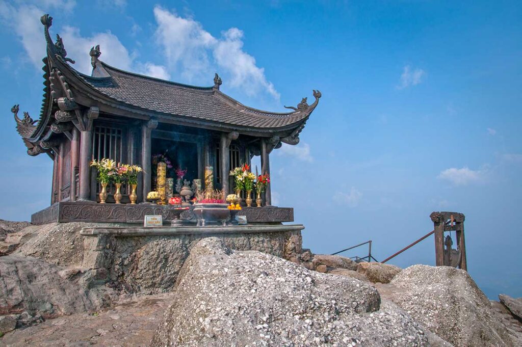 The simple wooden temple of Dong Pagoda on Yen Tu Mountain