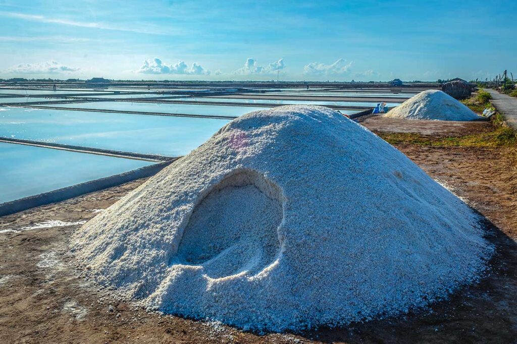 A large pile of salt at the Bac Lieu Salt Fields