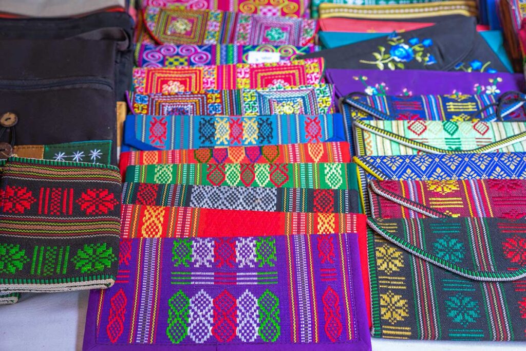 Colorful purses made by the local ethnic muslim people of Chau Doc's Cham Village
