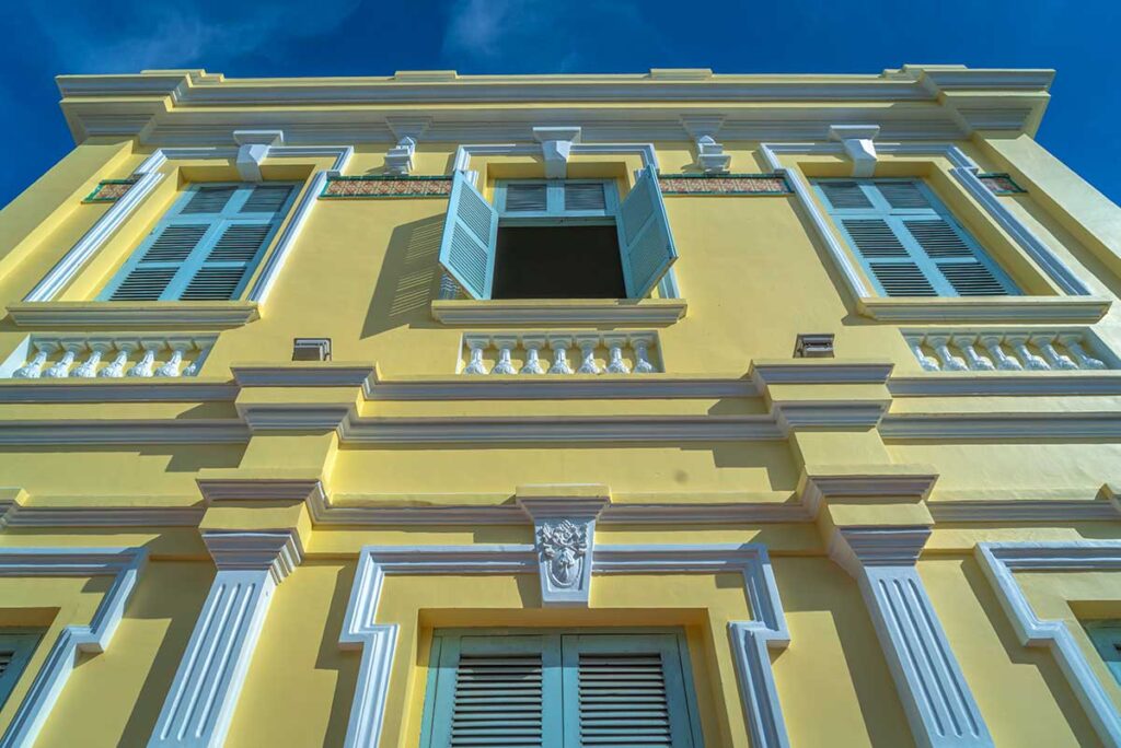 A close-up to the front exterior of Cong Tu Bac Lieu House (also called Prince of Bac Lieu’s House)