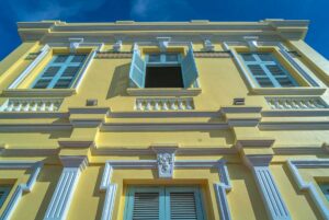 A close-up to the front exterior of Cong Tu Bac Lieu House (also called Prince of Bac Lieu’s House)
