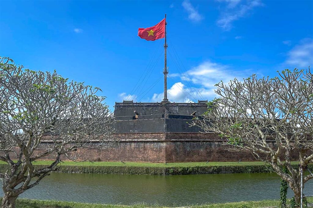 View of Hue Flag Tower seen from Phu Van Lau on the opposite of the moat