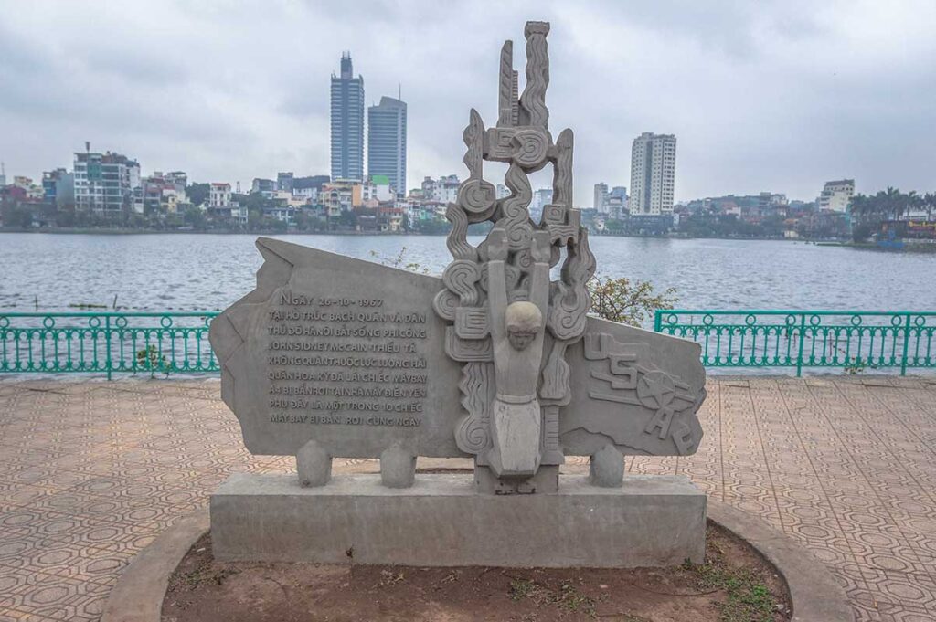 A small War-Era Monument about where a B-52 plane was shot down with John McCain