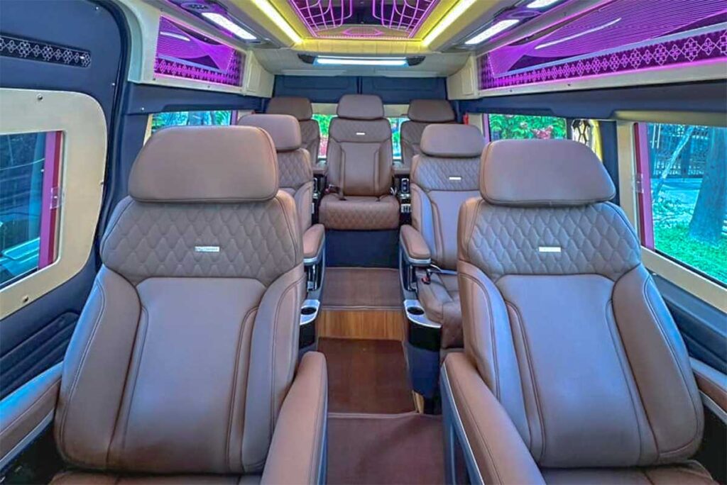 Interior of a luxury limousine van that runs from Da Nang to Hue
