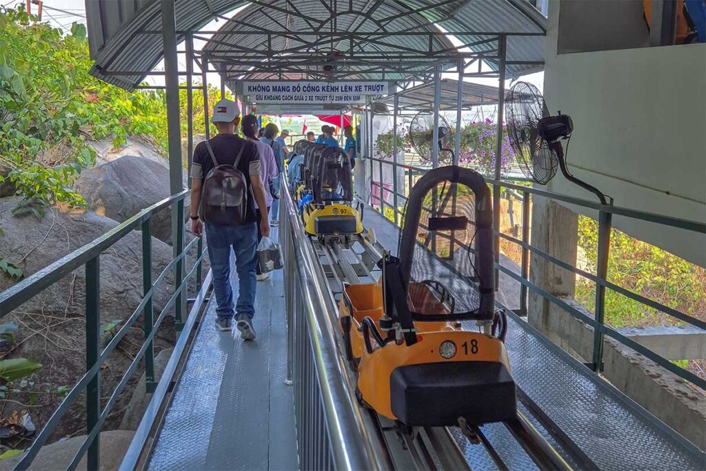 Luge at the station of Alpine Coaster at Ba Den Mountain