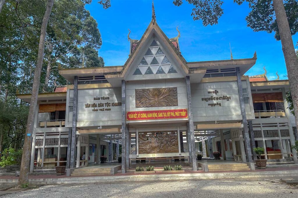 Facade of Khmer Ethnic Culture Museum opposite Ang Pagoda in Tra Vinh, Vietnam.