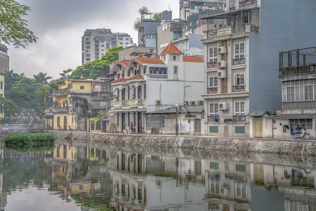 Beautiful architecture in the West Lake (Tay Ho) district of the city, on Ngu xa island, in the Truc Bach neighborhood