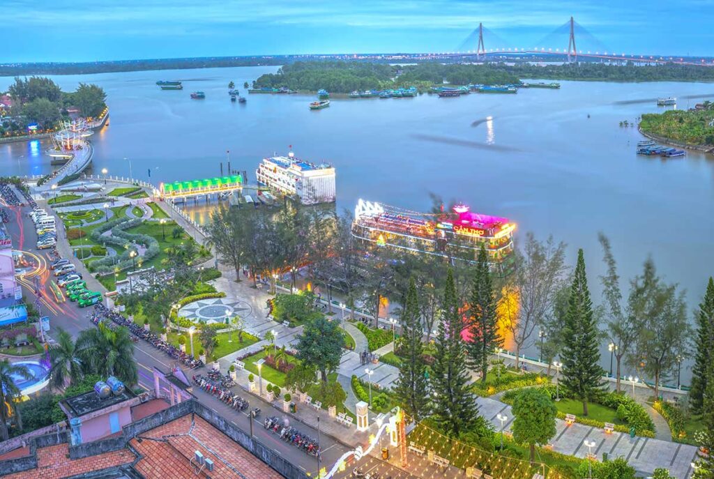 Aerial view of Ninh Kieu Wharf in Can Tho in the late afternoon