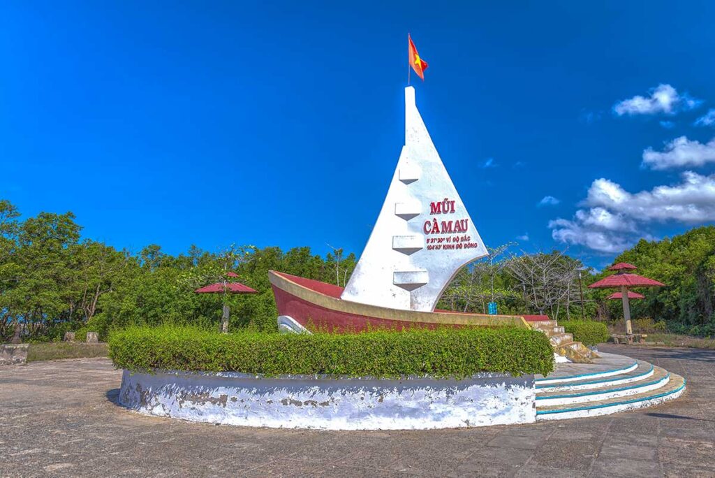 A concrete Ship-shaped monument at Cape Ca Mau
