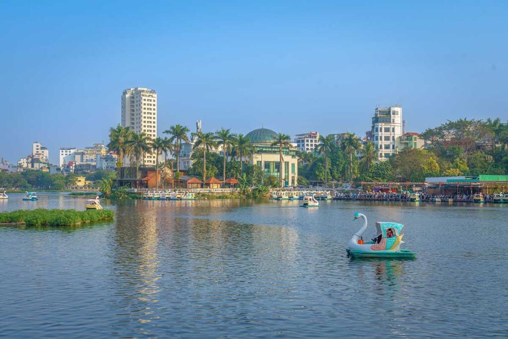 A swan boat on Truc Bach Lake in Hanoi