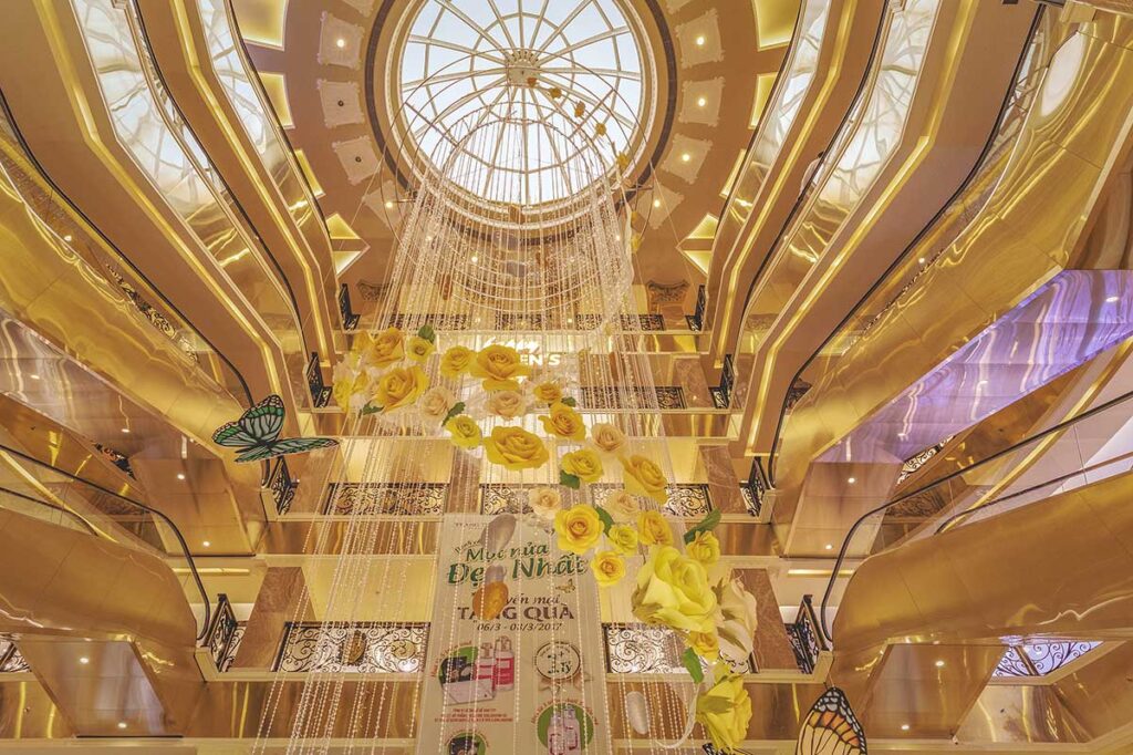 Huge decorated ceiling inside Trang Tien Plaza