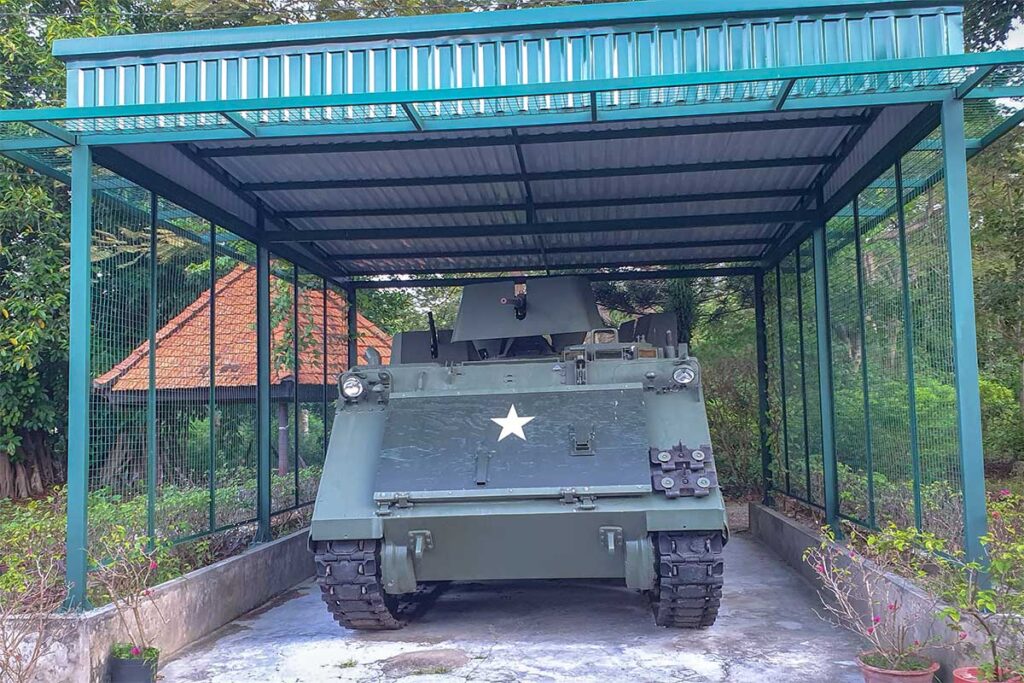 A US army vehicle left from the Vietnam War displayed at Tuc Dup Hill