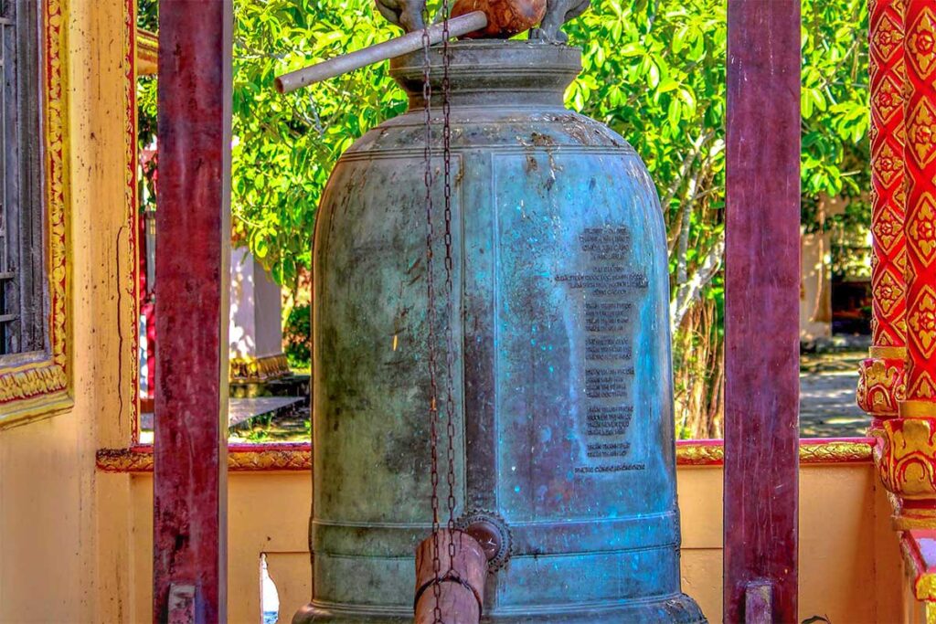 Large bronze bell inside Xien Can Pagoda