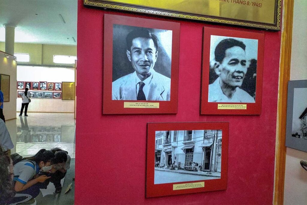 Portraits of Vietnamese revolutionary leaders and historical figures displayed at Can Tho Museum.