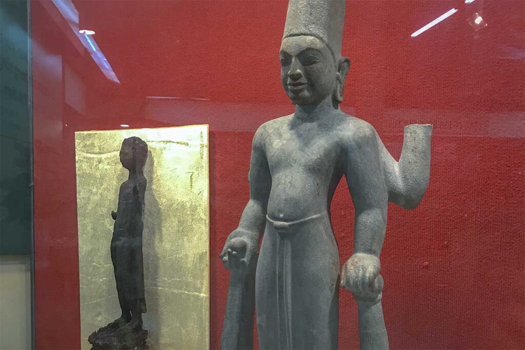 Wooden Buddha statue from the Oc Eo culture (4th–6th century) preserved at Can Tho Museum, one of its national treasures.