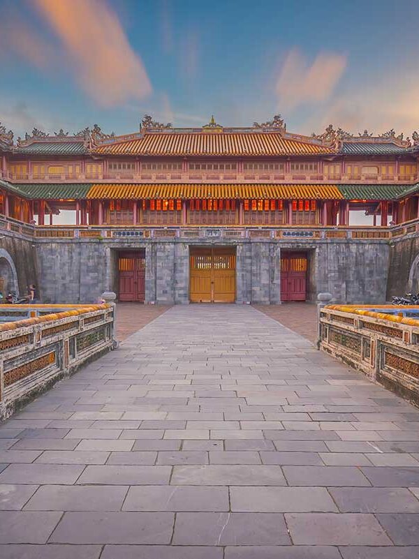 Hue Imperial City – Local Vietnam tours | main gate of the Hue Citadel at sunset with historic Nguyen Dynasty architecture
