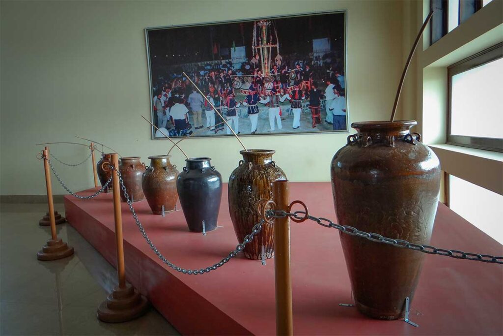 Traditional Quang Duc ceramic jars on display at Phu Yen Museum, once used for storing rice wine during community festivals.
