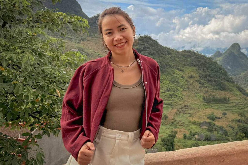 Nhung Phung at Ha Giang Aya Lodge, the eco-lodge she co-founded — supporting local ethnic communities while creating authentic travel experiences in northern Vietnam through Local Vietnam.