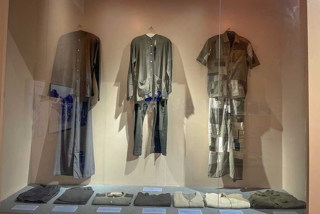 Prison uniforms displayed in Con Dao Museum, illustrating what prisoners wore during their time in the Con Dao prison camps.