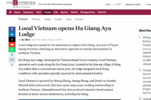 Screenshot of VnExpress article about Local Vietnam opening Ha Giang Aya Lodge, highlighting community-based tourism in northern Vietnam